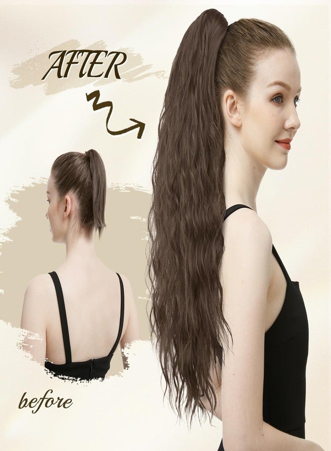 FESHFEN Claw Clip Ponytail Extensions - Long Pony Tail Hair Piece Wavy Curly Synthetic Hairpieces for Women, Black Ombre Red 26 inch - Image 4